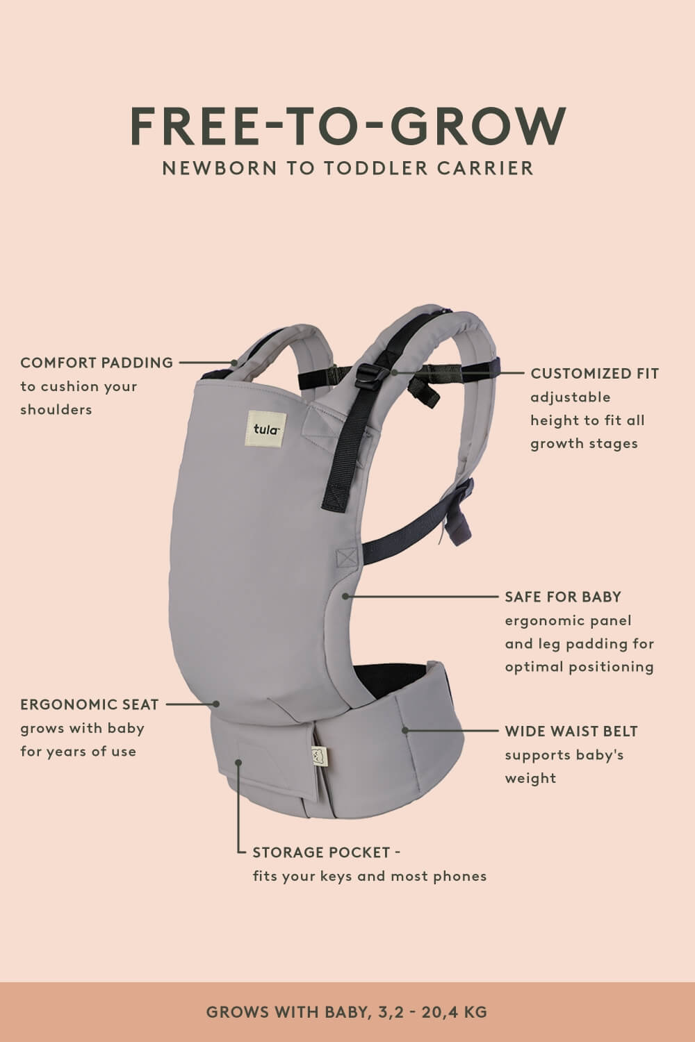 Ash - Linen Free-to-Grow Baby Carrier