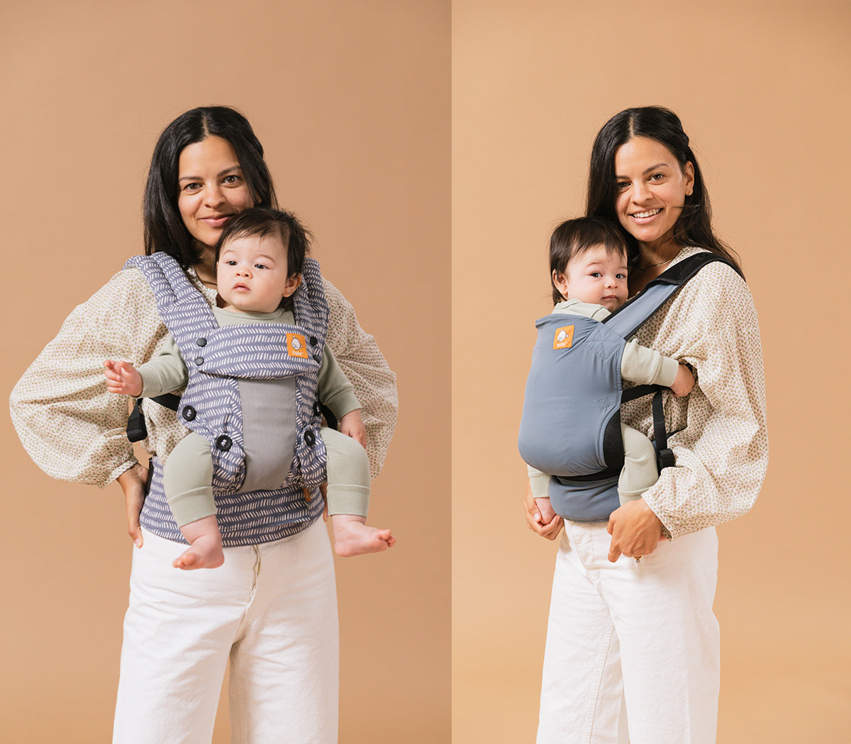 Image showing a Mum wearing her baby in two different Tula Baby Carriers