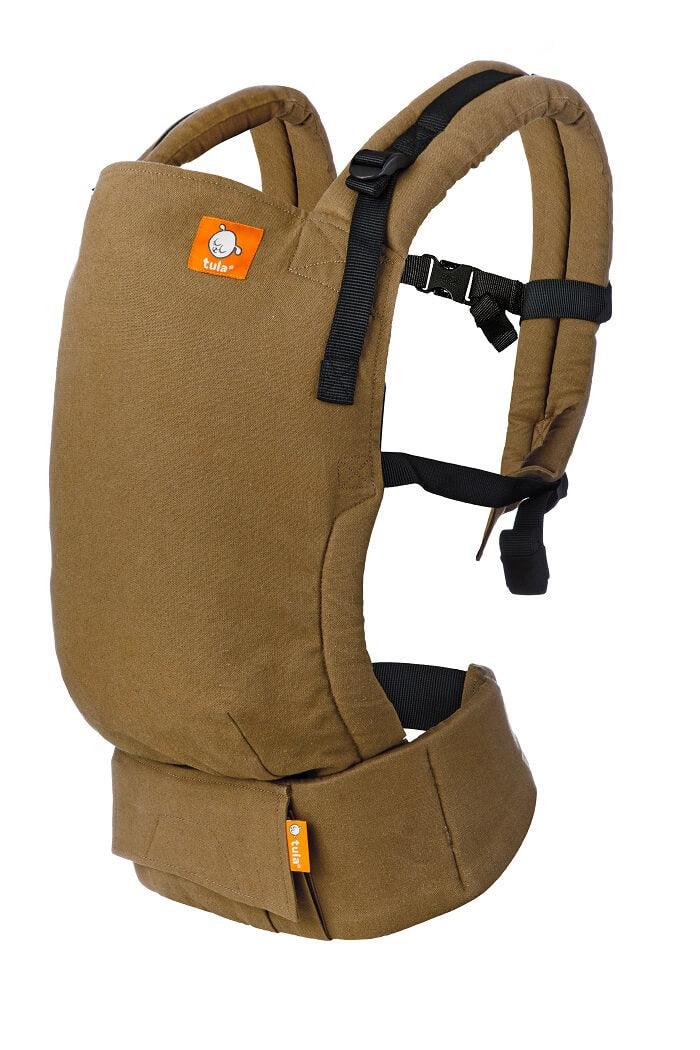 The Olivine Tula Hemp Free-to-Grow Baby Carrier in a color of antiqued beige/green