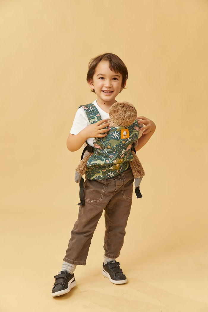Lustiger, üppiger Dinosaurier-Aufdruck auf unserer Tula Mini Doll Trage